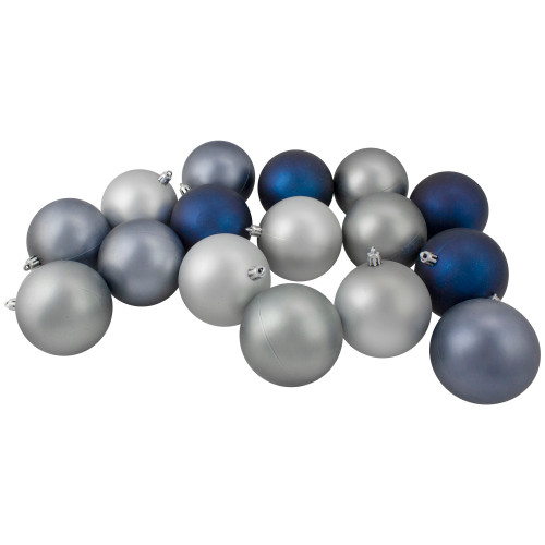 32ct Silver and Blue Shatterproof 2-Finish Christmas Ball Ornaments 3.25" (80mm)