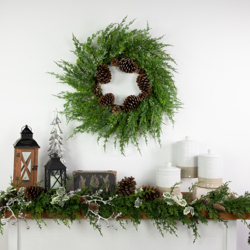 Real Touch?? Frosted Cedar and Pinecone Artificial Christmas Wreath - 26" - Unlit