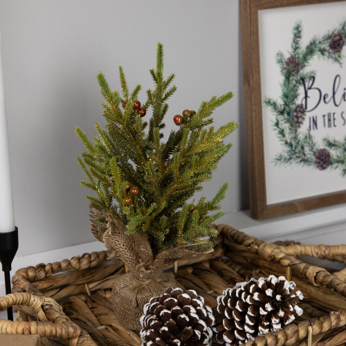 Mini Pine with Berries Artificial Christmas Tree in Burlap Base - 12" - Unlit