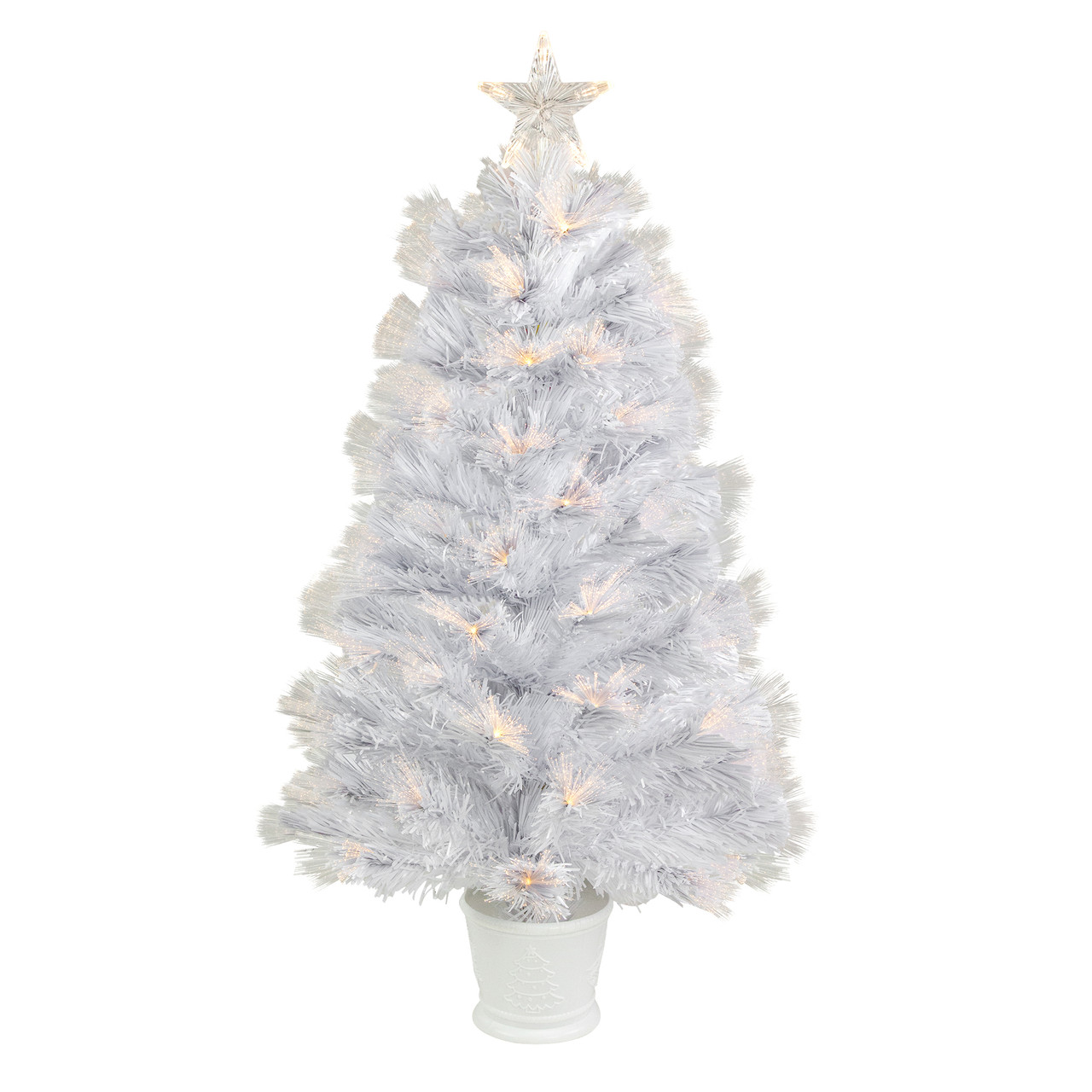 3' Pre-Lit White Fiber Optic Artificial Christmas Tree, Warm White Lights