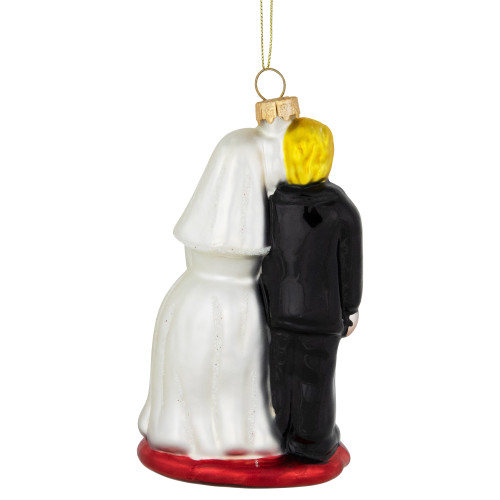Glittered Bride and Groom Glass Christmas Ornament - 3.75"