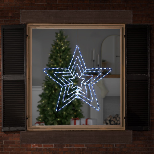 24" LED Lighted Layered Stars 8 Function Christmas Window Silhouette