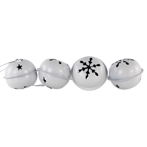 Stars and Snowflakes Christmas Jingle Bell Ornaments - 1.5" - White - 12ct