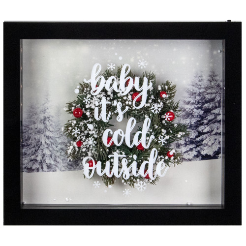 LED Lighted Framed 3D "Baby It's Cold Outside" Christmas Wall Art - 14" - Black