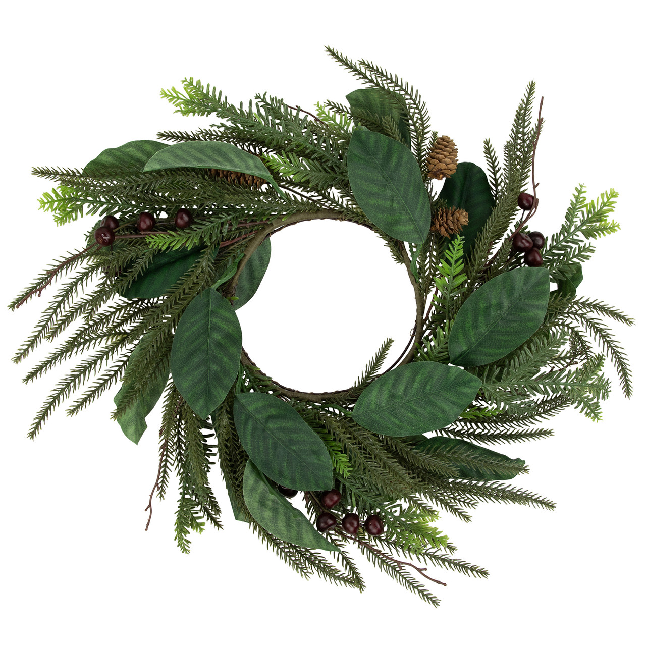 Mixed Foliage with Berries Artificial Christmas Wreath, 20-Inch, Unlit