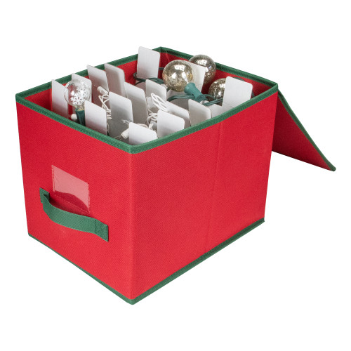 13�� Red and Green Christmas Ornament Storage Box with Removable Dividers