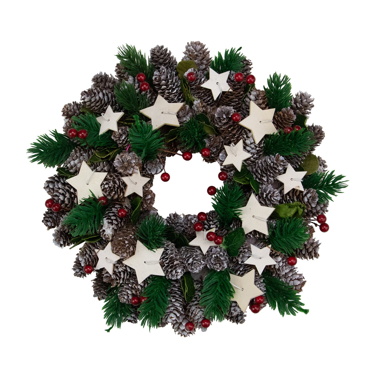 Pine Cone and Berries with Stars Artificial Christmas Wreath, 10-Inch, Unlit
