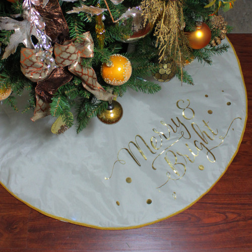 48�� Ivory White Merry and Bright Christmas Tree Skirt