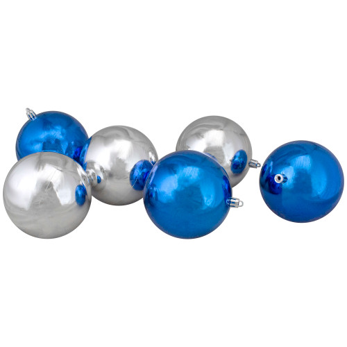 12ct Silver and Blue 2-Finish Shatterproof Ball Christmas Ornaments 4"