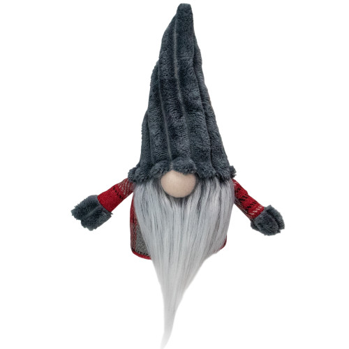 Plush Plaid Standing Christmas Gnome - 9" - Red and Gray
