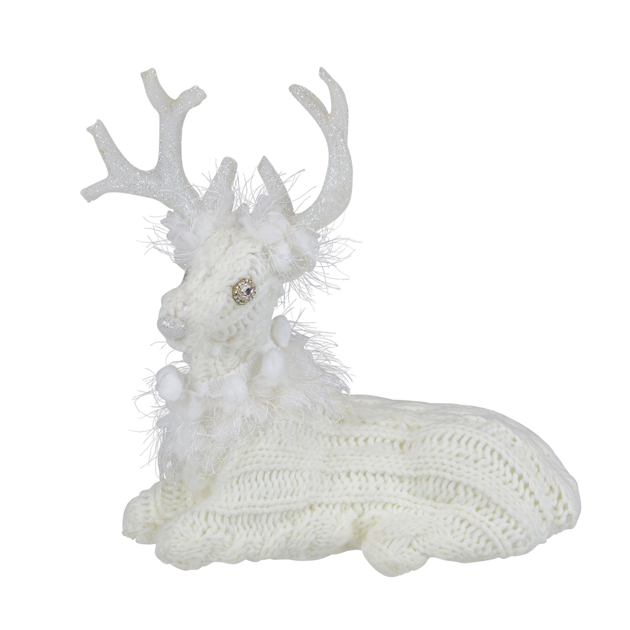 Cable Knit Sweater Sitting Reindeer Christmas Figure - 9.75"