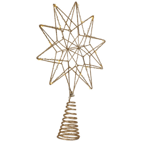 12" LED Lighted Glittered Gold Star Christmas Tree Topper, Warm White Lights