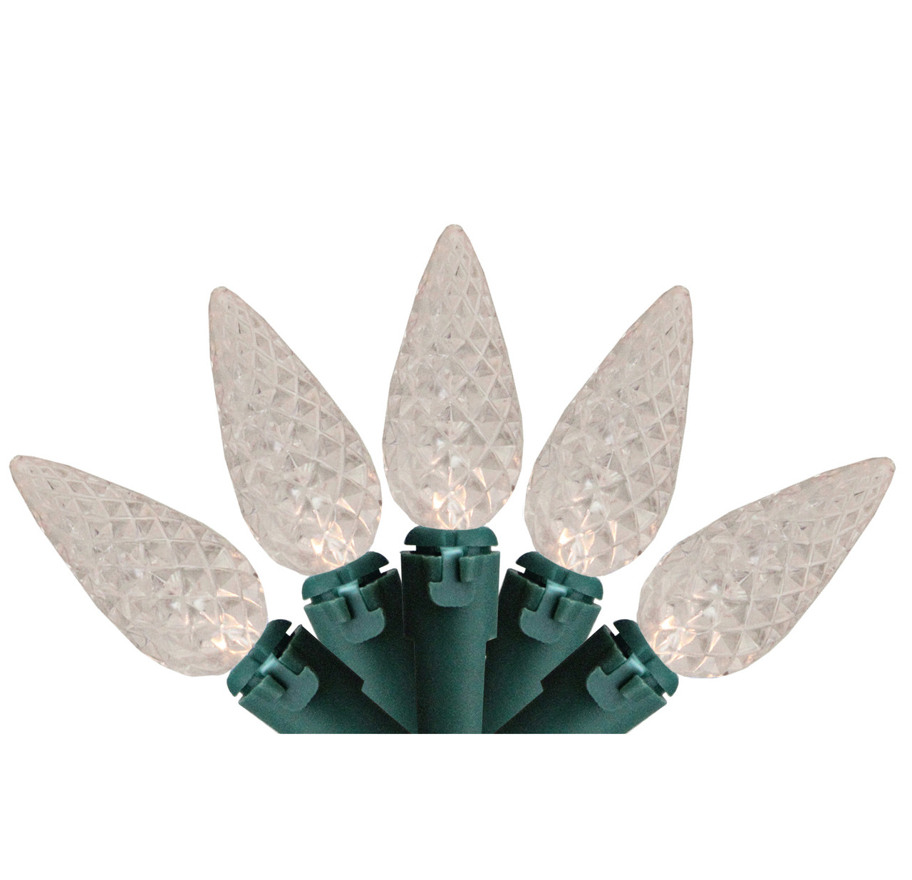 LED Faceted C6 Christmas Lights - Warm White - 23' Green Wire - 70ct