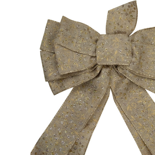 12" x 25" Burlap and Gold 10 Loop Christmas Bow Decoration