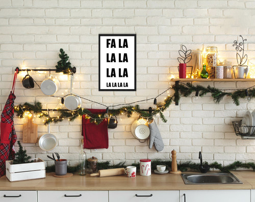 FA LA LA LA 17.5" x 23.5" Framed Christmas Wall Decor Art Print Sign Poster in a Black Wooden Frame with UV Acrylic and Hangers