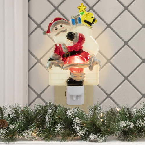 6.25" Santa in Chimney Frosted Christmas Night Light