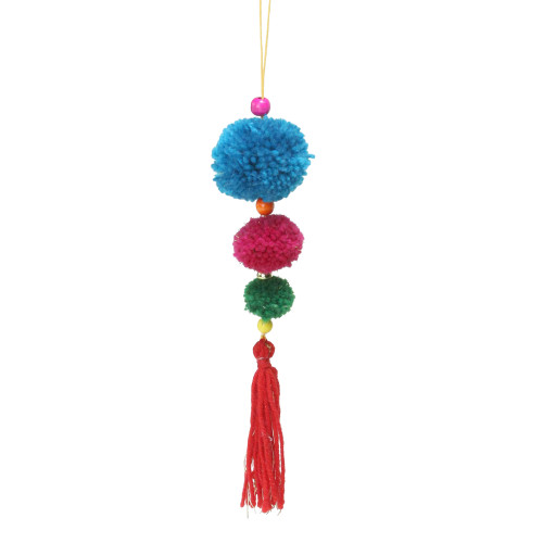 10.25" Sky Blue and Pink Pom-pom Hanging Christmas Ornament