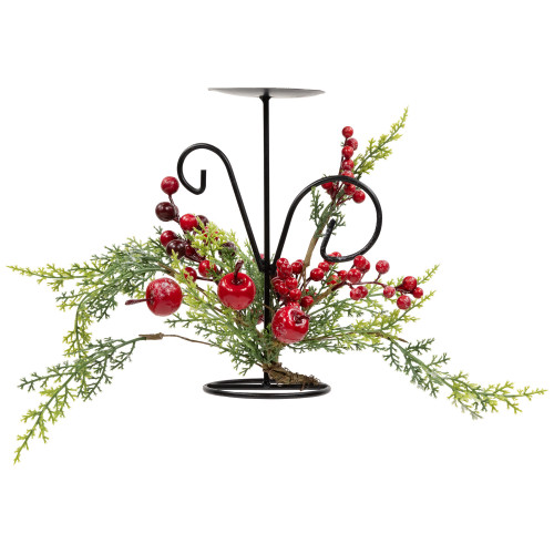 Apples and Berries Christmas Pillar Candle Holder - 10" - Green and Red