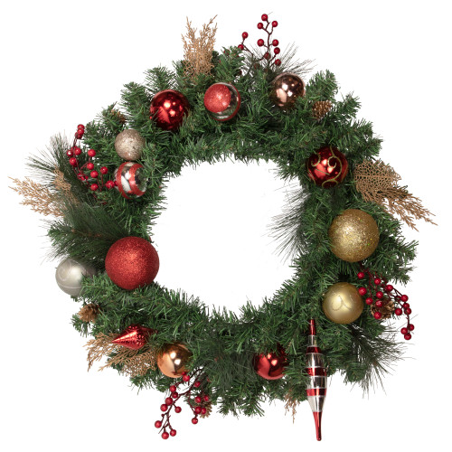 Green Mixed Foliage and Ornaments Artificial Christmas Wreath - 30" - Unlit