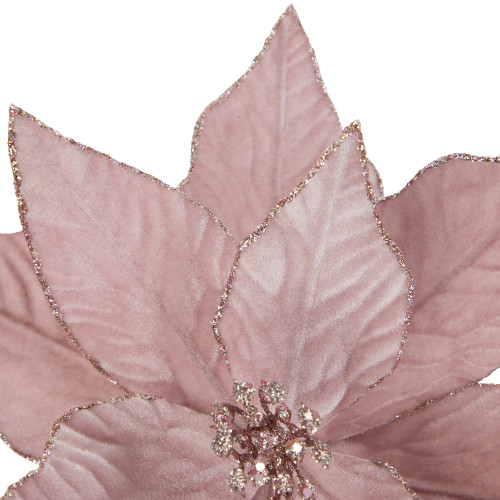 24" Pink Glittered Poinsettia Christmas Stem Spray