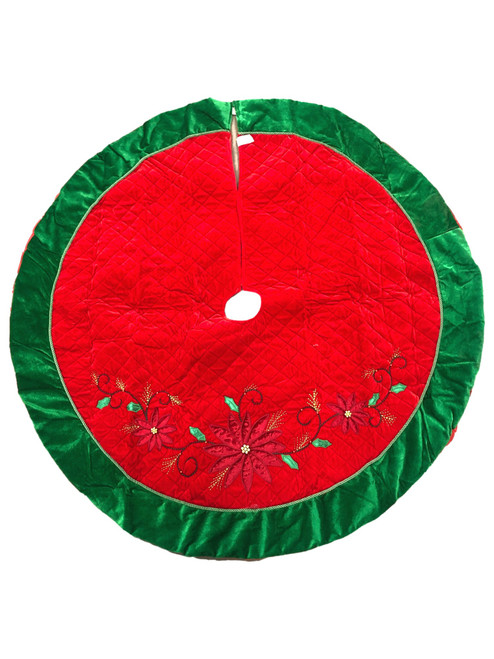 Trimmery Red Velvet Plush Quilted Holiday Christmas Tree Skirt 48 Inch
