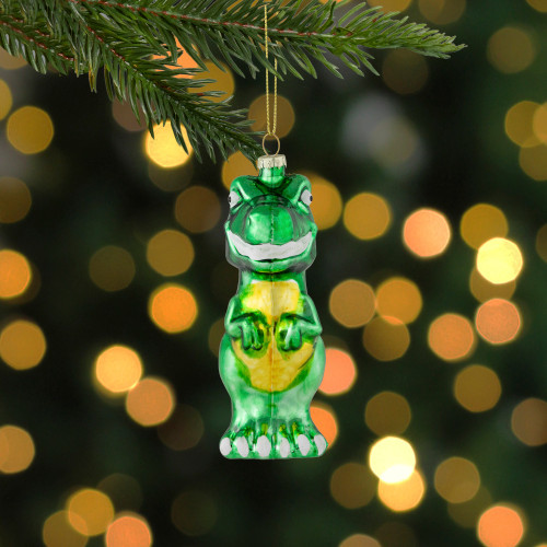4.75" Green Dinosaur Glass Christmas Ornament