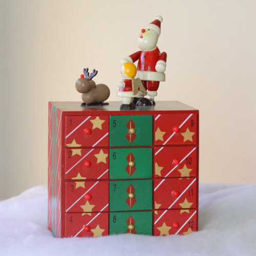 10.5" Red and Green Elegant Advent Storage Calendar Box