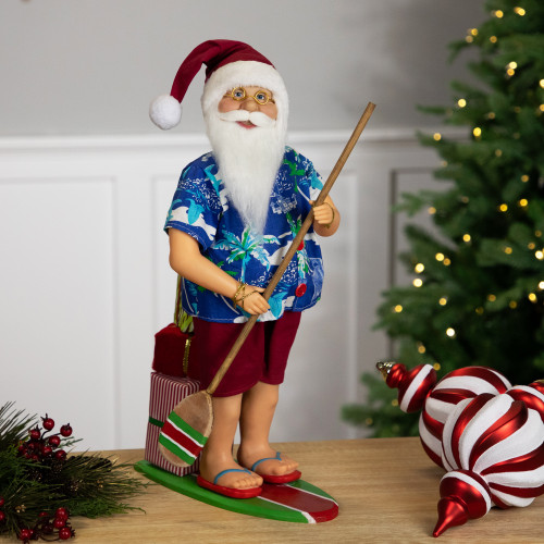 Santa on a Paddle Board Christmas Figure - 18"