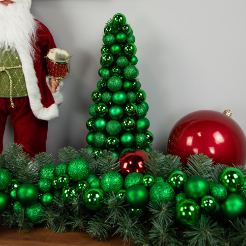 3-Finish Shatterproof Ball Christmas Tree with Tinsel - 15.75" - Green
