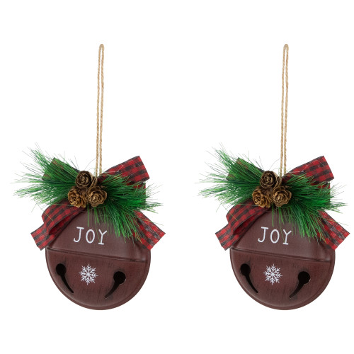 Snowflake "Joy" Jingle Bell Disc Ornaments - 5" - Set of 2