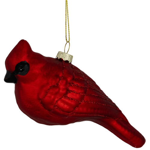 5.5" Red Cardinal Glittered Hanging Glass Christmas Ornament