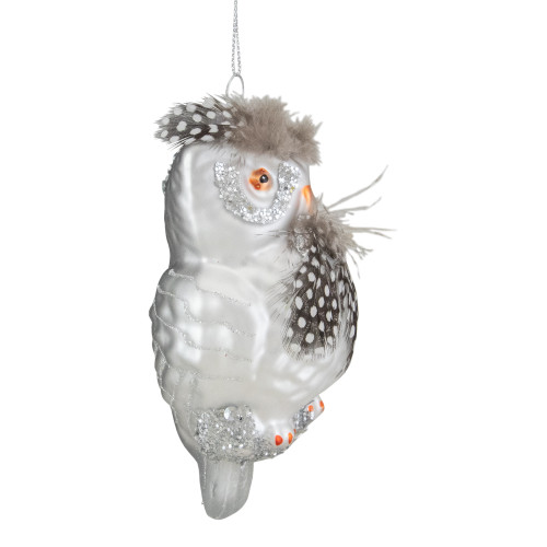 5" Silver and Brown Glass Snow Owl Christmas Ornament