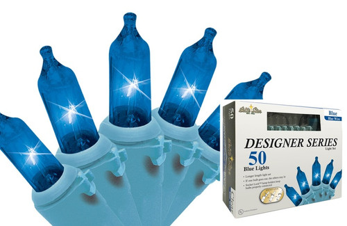 50-Count Blue Mini Christmas Lights Set - 17ft Blue Wire