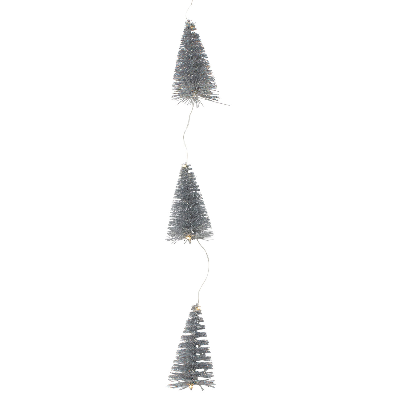 LED Lighted Battery Operated Silver Mini Sisal Tree Christmas Garland - 6.5' - Warm White Lights