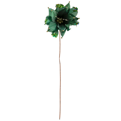 Poinsettia with Feather Petals Artificial Christmas Pick - 13.75" - Green
