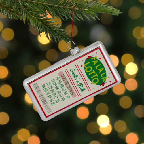 4.25" Silver "Fa La La Lotto Santa's Pick" Glass Christmas Hanging Ornament