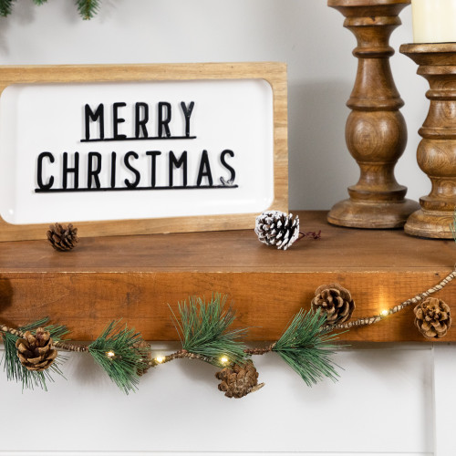 Pre-Lit B/O Pine Needle and Pinecone Christmas Garland - 4.5' - Warm White Lights