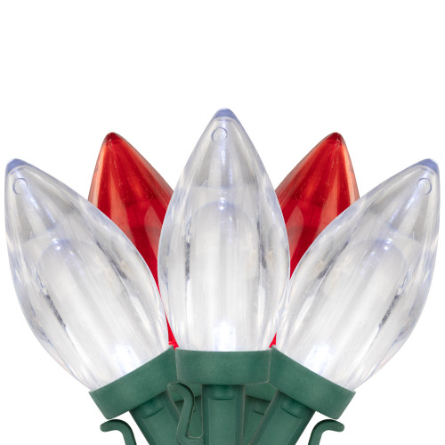 25ct Red and Pure White LED C9 Christmas Lights, 16ft Green Wire