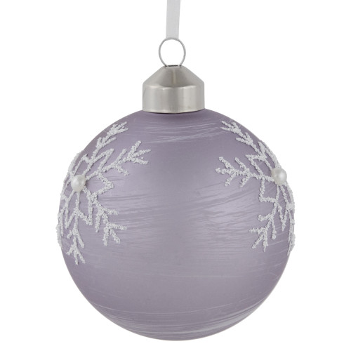 3ct Purple Glass Ball Christmas Ornaments with Snowflakes 3" (80mm)