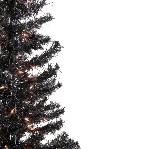 4' Pre-Lit Black Artificial Tinsel Christmas Tree, Clear Lights