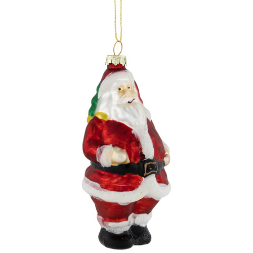 5" Traditional Red and White Santa Hanging Glass Christmas Ornament