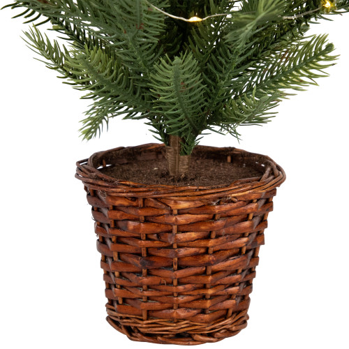 Pre-Lit Artificial Pine Christmas Tree with Basket Base - 20" - Warm White LED Lights