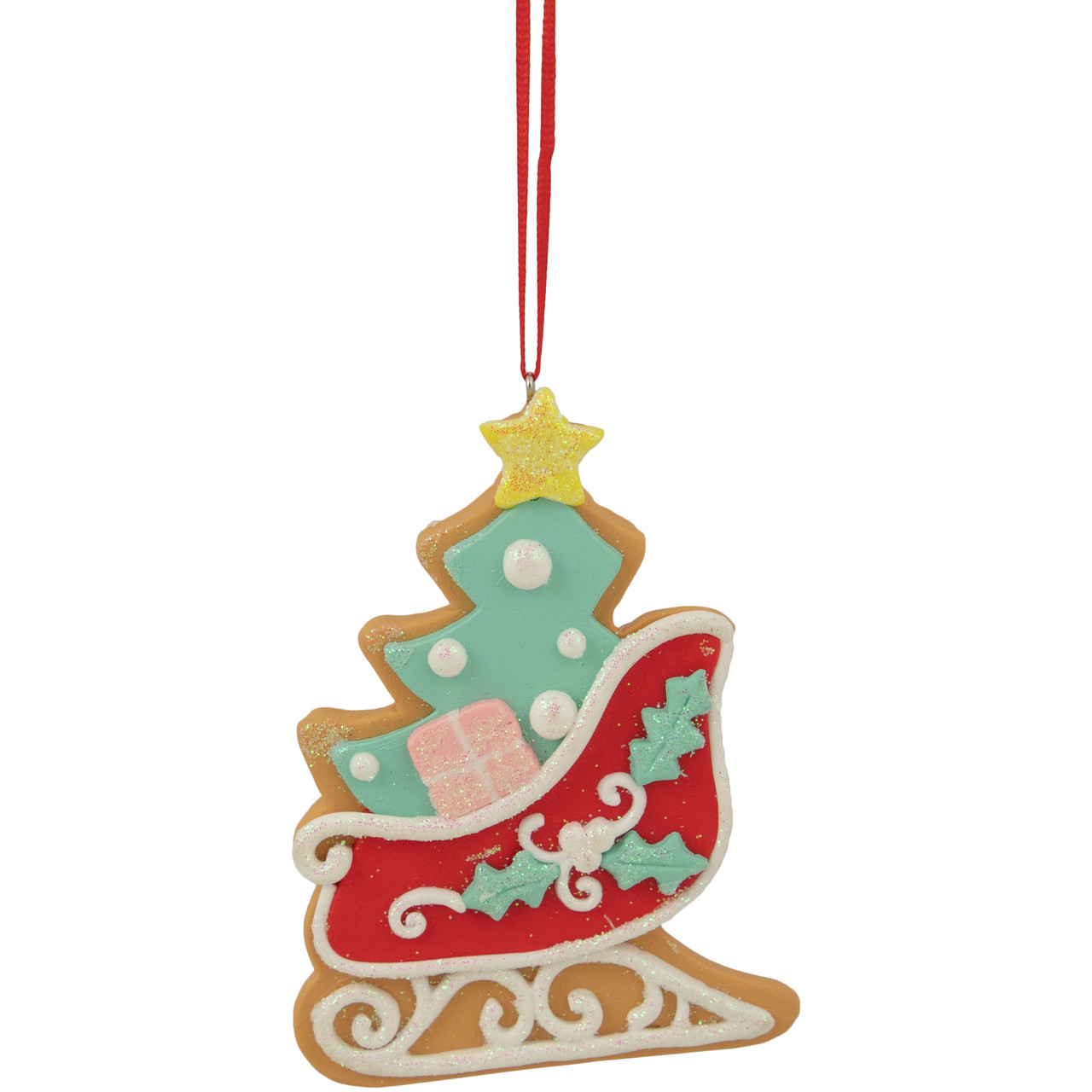 3.5" Glittered Christmas Sleigh Cookie Ornament