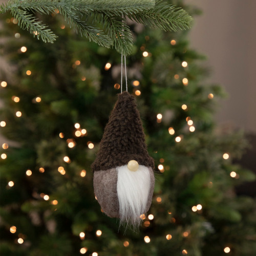 Plush Fleece Gnome Head Hanging Christmas Ornament - 7" - Brown