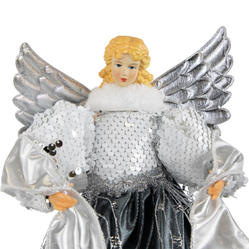 Sequined Angel with Wings Christmas Tree Topper Unlit - 12"