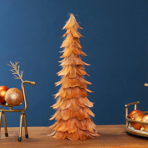 Small Layered Feather Cone Tree Glittered Christmas Decoration - 16" - Rust Orange