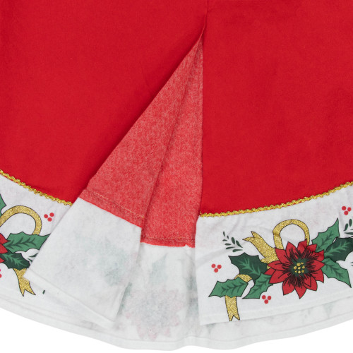 48" Red and White Poinsettia Christmas Tree Skirt