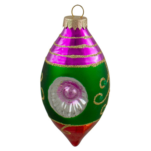 3ct Multi Color with Retro Reflectors Glass Finial Christmas Ornament Set 4.25" (100mm)