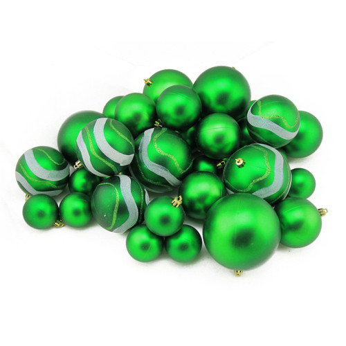 39ct Green Shatterproof 2-Finish Christmas Ball Ornaments 4" (100mm)