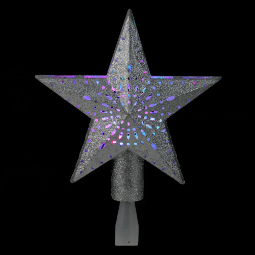 9" LED Lighted Sliver Glitter Star Christmas Tree Topper - Multi Lights
